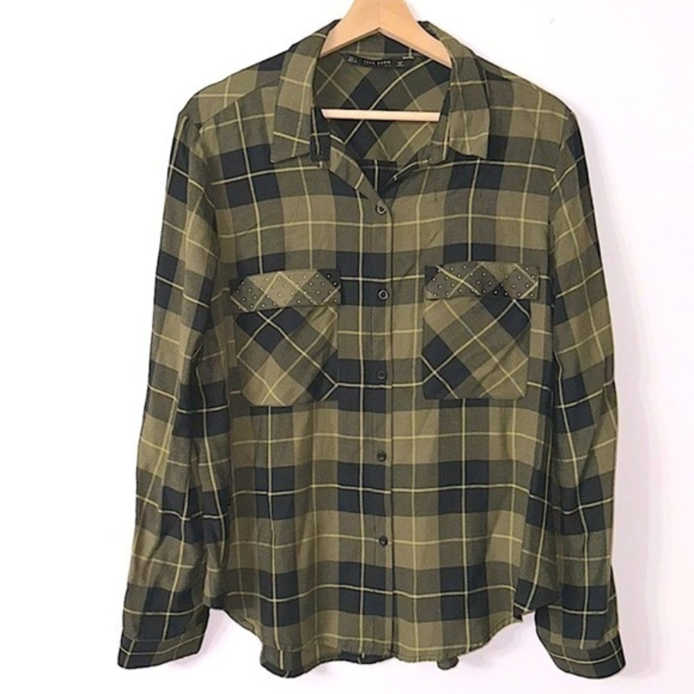 Zara Basic Collection Button Up Shirt with Mini Studded Pockets RN# 77302 Size L
